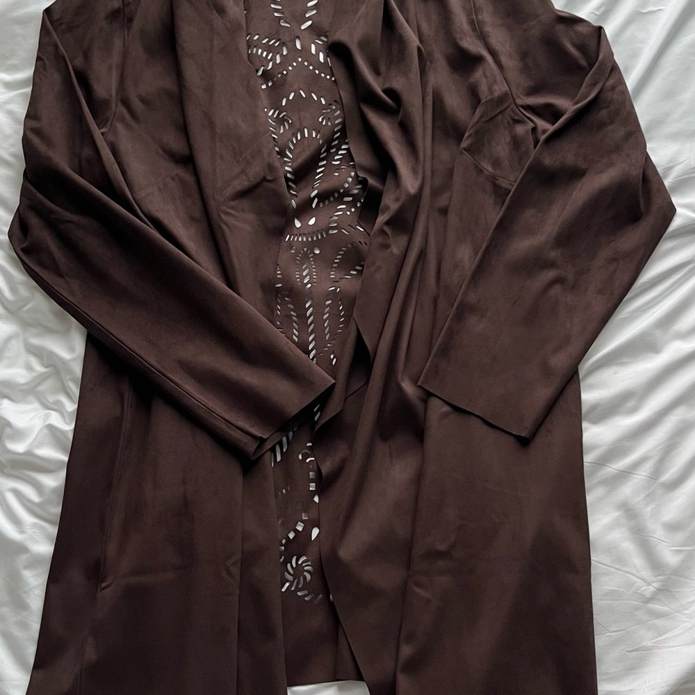 Soft Surroundings Brown Trench Coat with Embellished Front
